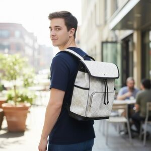 Designer Inspired White Black and Gray Patterned Backpack